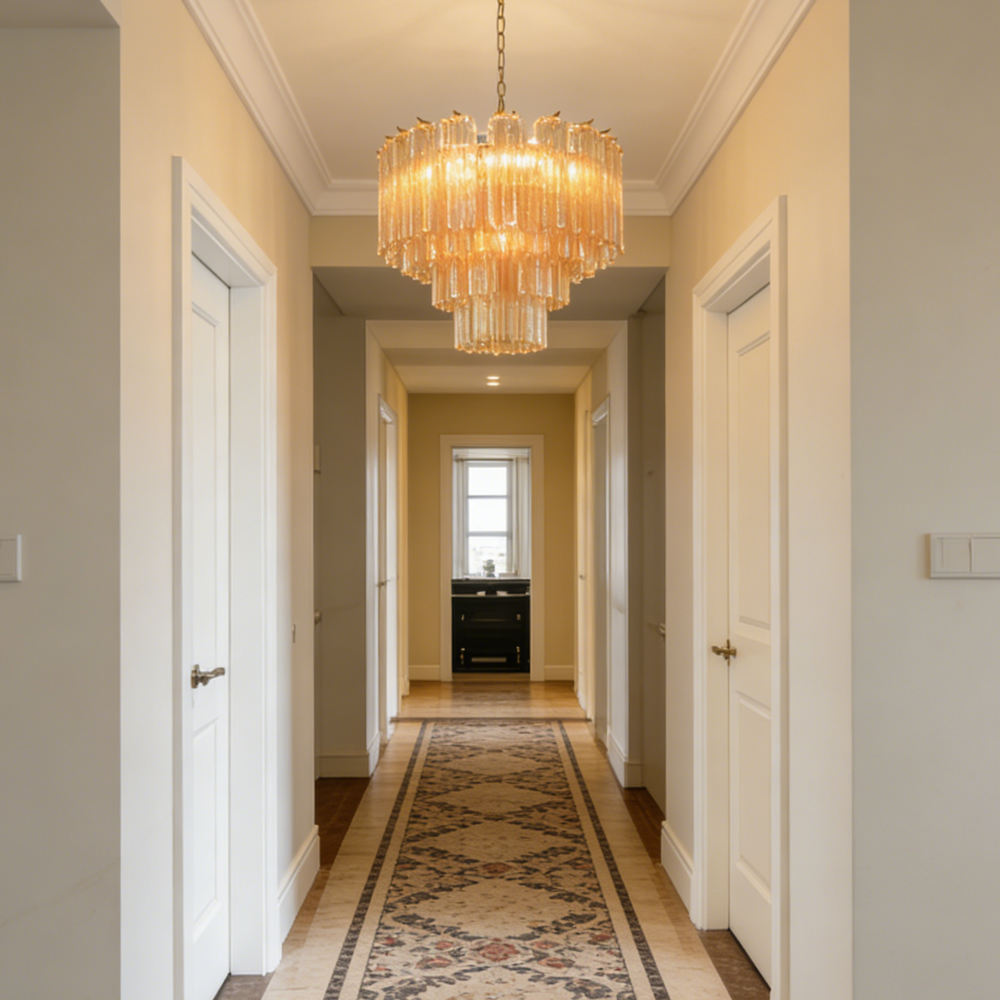 Amber Glass Rod Chandelier — Warm Cascade Radiance - LumoTrot