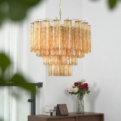 Glass Rod Chandelier — Warm Amber Radiance