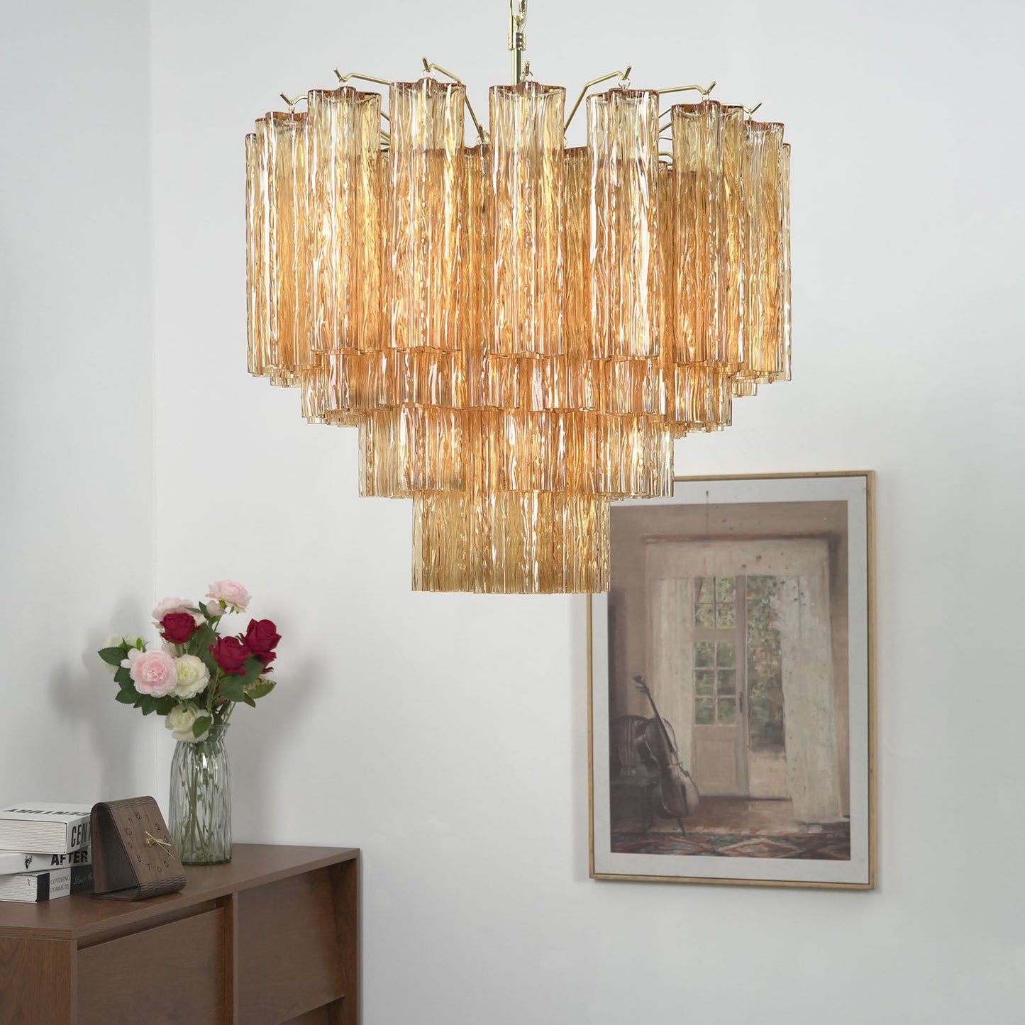 Glass Rod Chandelier — Warm Amber Radiance