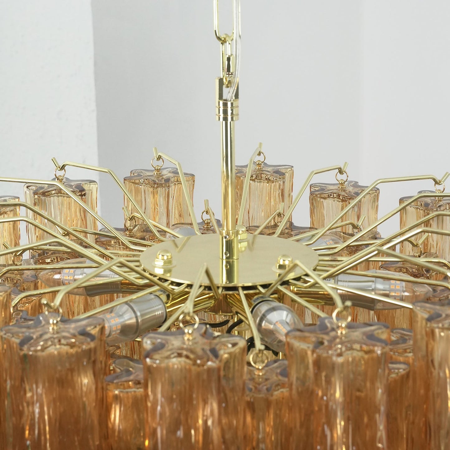 Glass Rod Chandelier — Warm Amber Radiance
