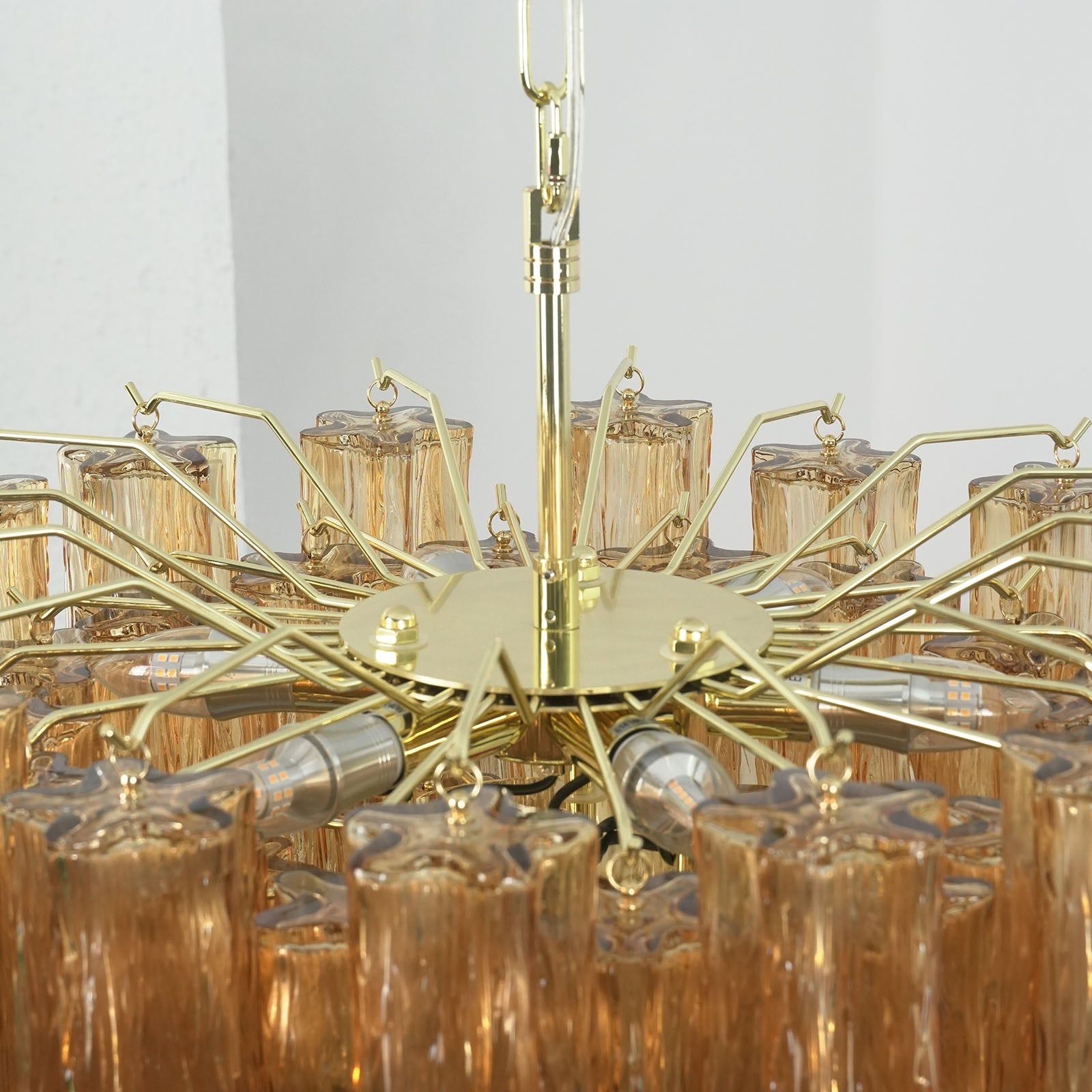 Glass Rod Chandelier — Warm Amber Radiance