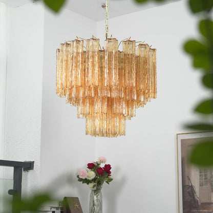 Amber Glass Rod Chandelier — Warm Cascade Radiance - LumoTrot