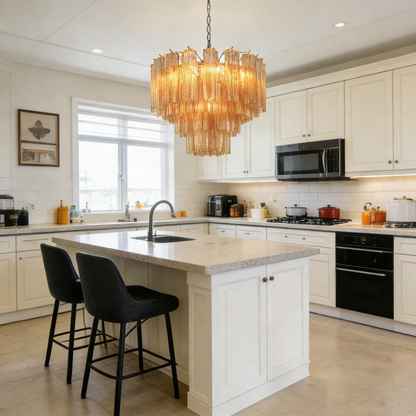 Amber Glass Rod Chandelier — Warm Cascade Radiance - LumoTrot