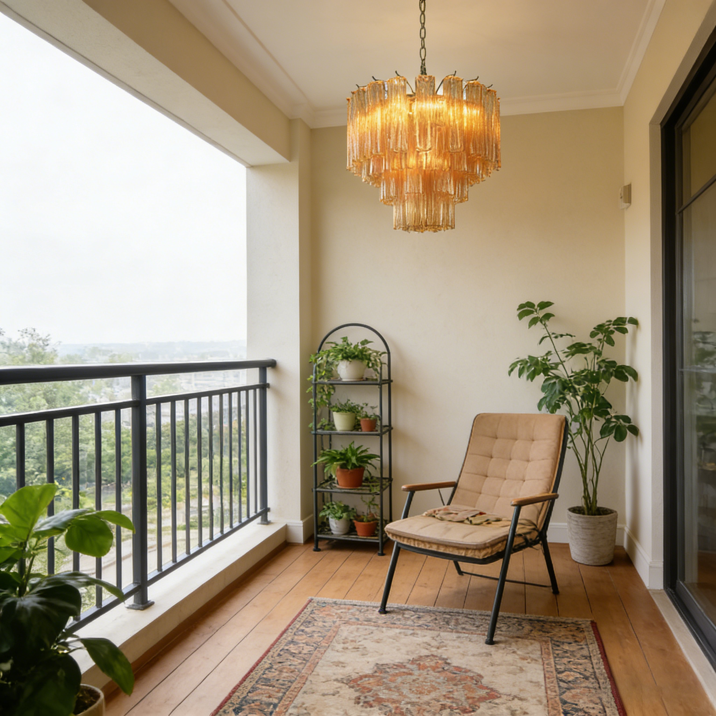 Amber Glass Rod Chandelier — Warm Cascade Radiance - LumoTrot
