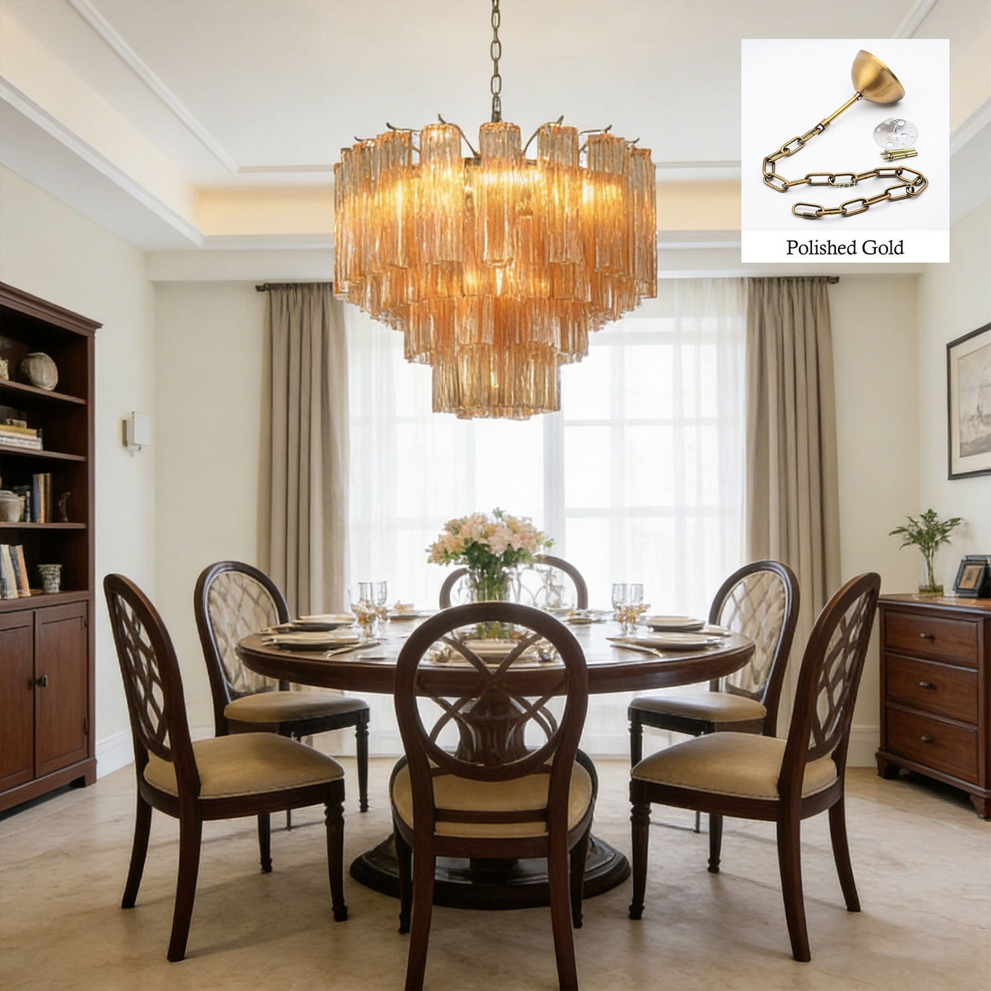 Glass Rod Chandelier — Warm Amber Radiance