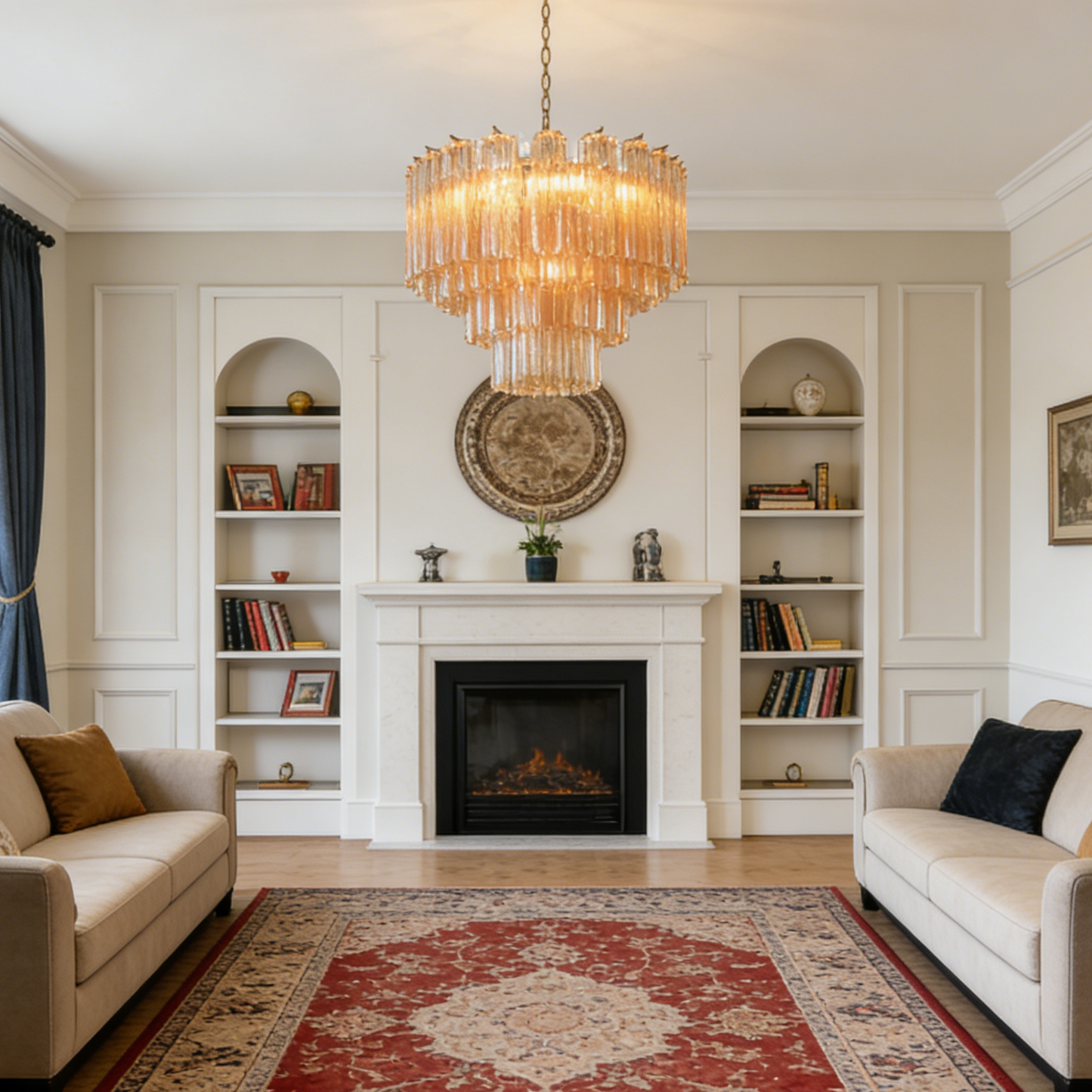 Amber Glass Rod Chandelier — Warm Cascade Radiance - LumoTrot