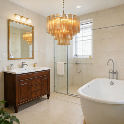 Amber Glass Rod Chandelier — Warm Cascade Radiance - LumoTrot