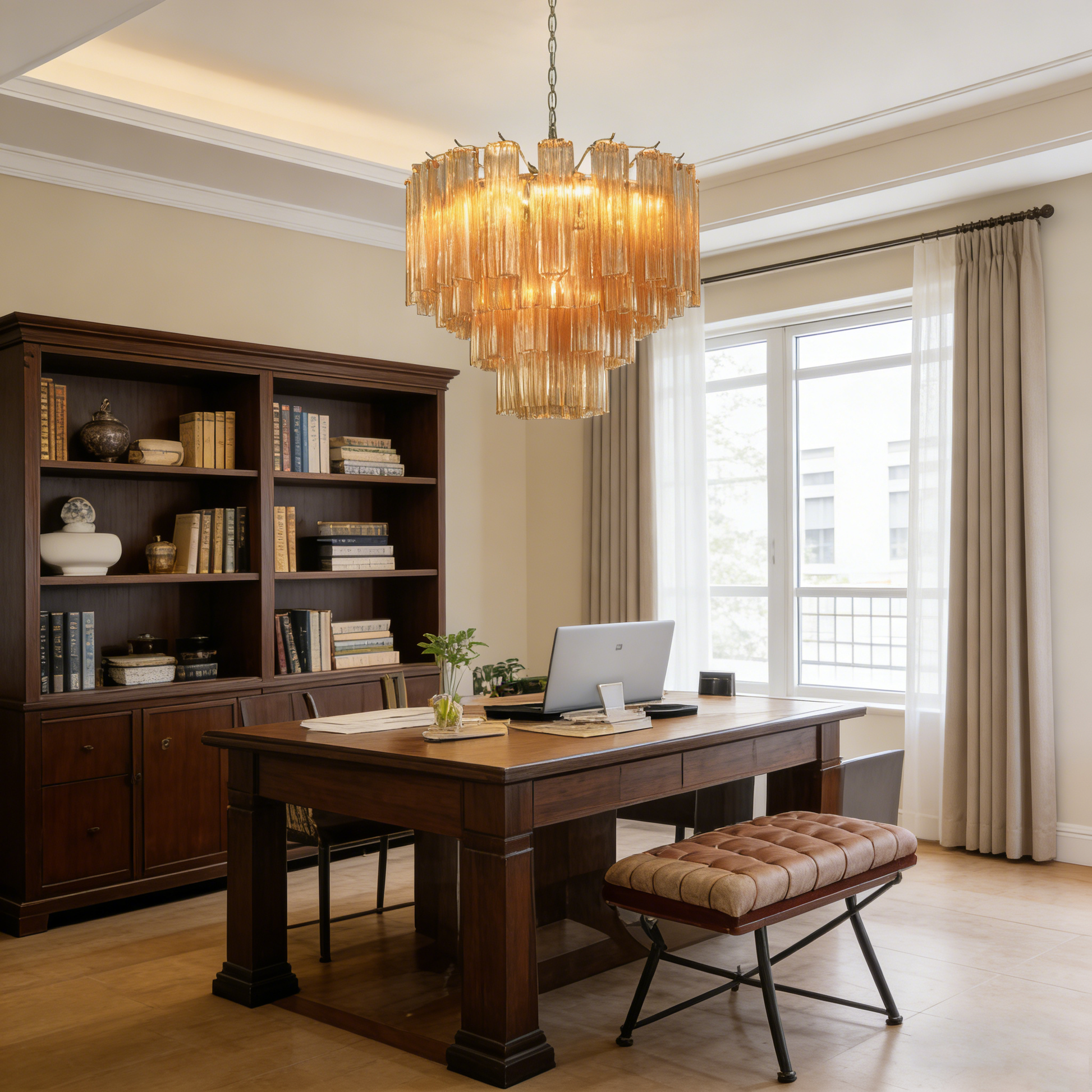 Amber Glass Rod Chandelier — Warm Cascade Radiance - LumoTrot