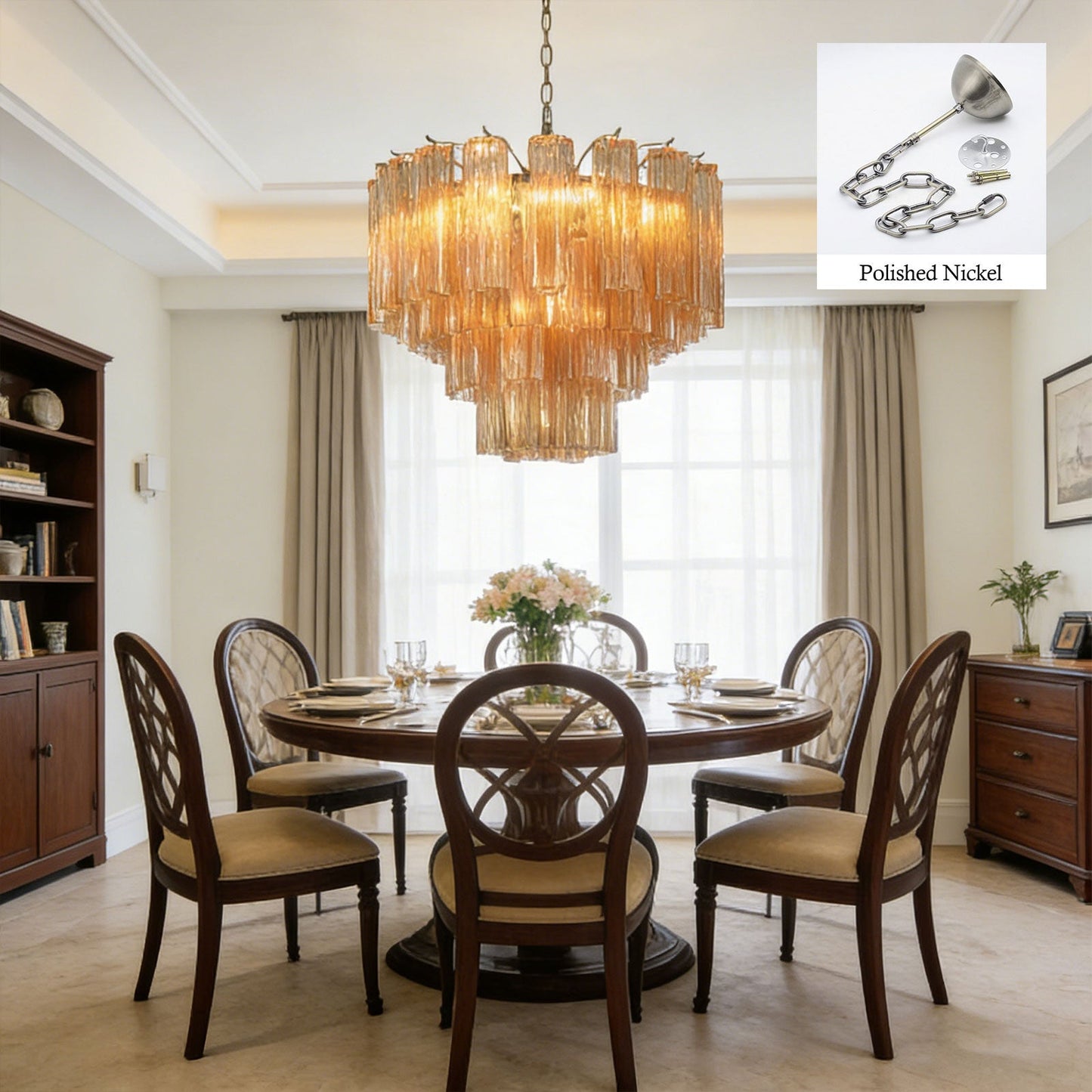 Glass Rod Chandelier — Warm Amber Radiance