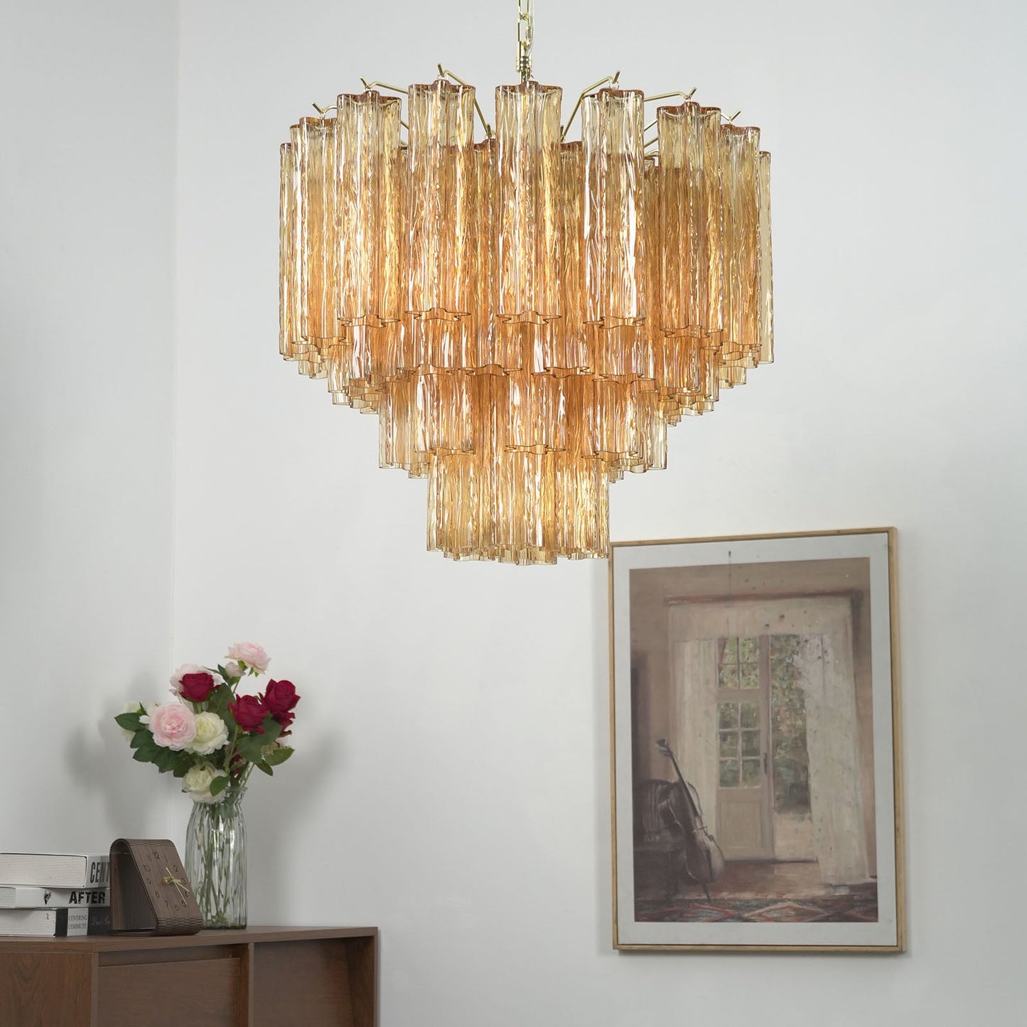 Glass Rod Chandelier — Warm Amber Radiance