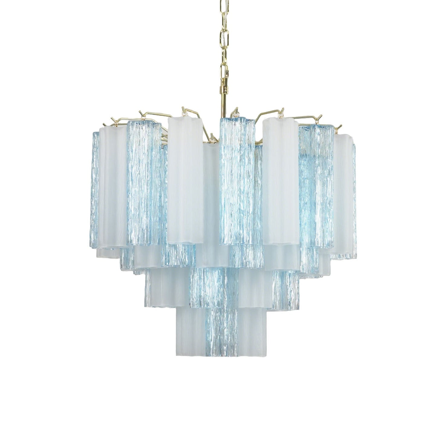 Blue and white glass tube chandelier, modern art deco style by Lumotrot