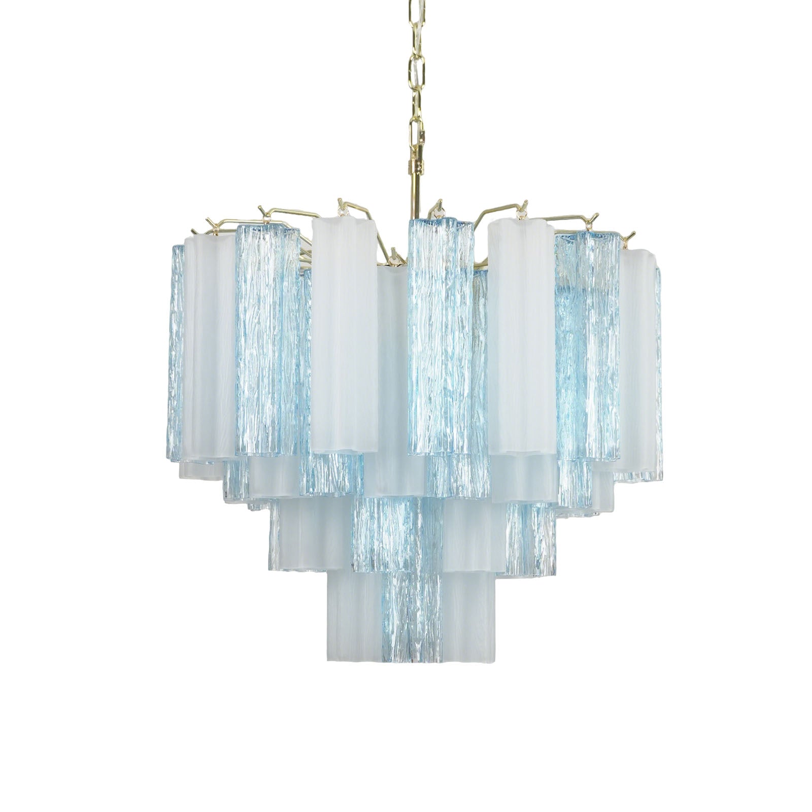 Blue and white glass tube chandelier, modern art deco style by Lumotrot