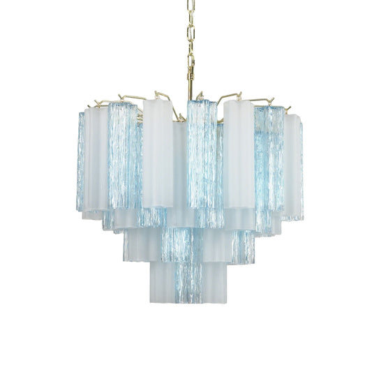 Blue and white glass tube chandelier, modern art deco style by Lumotrot