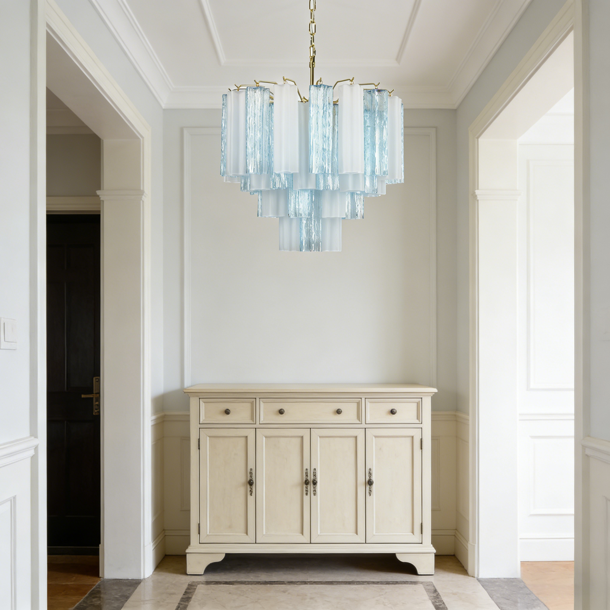 Blue & White Glass Tube Chandelier — Ethereal Cascade - LumoTrot