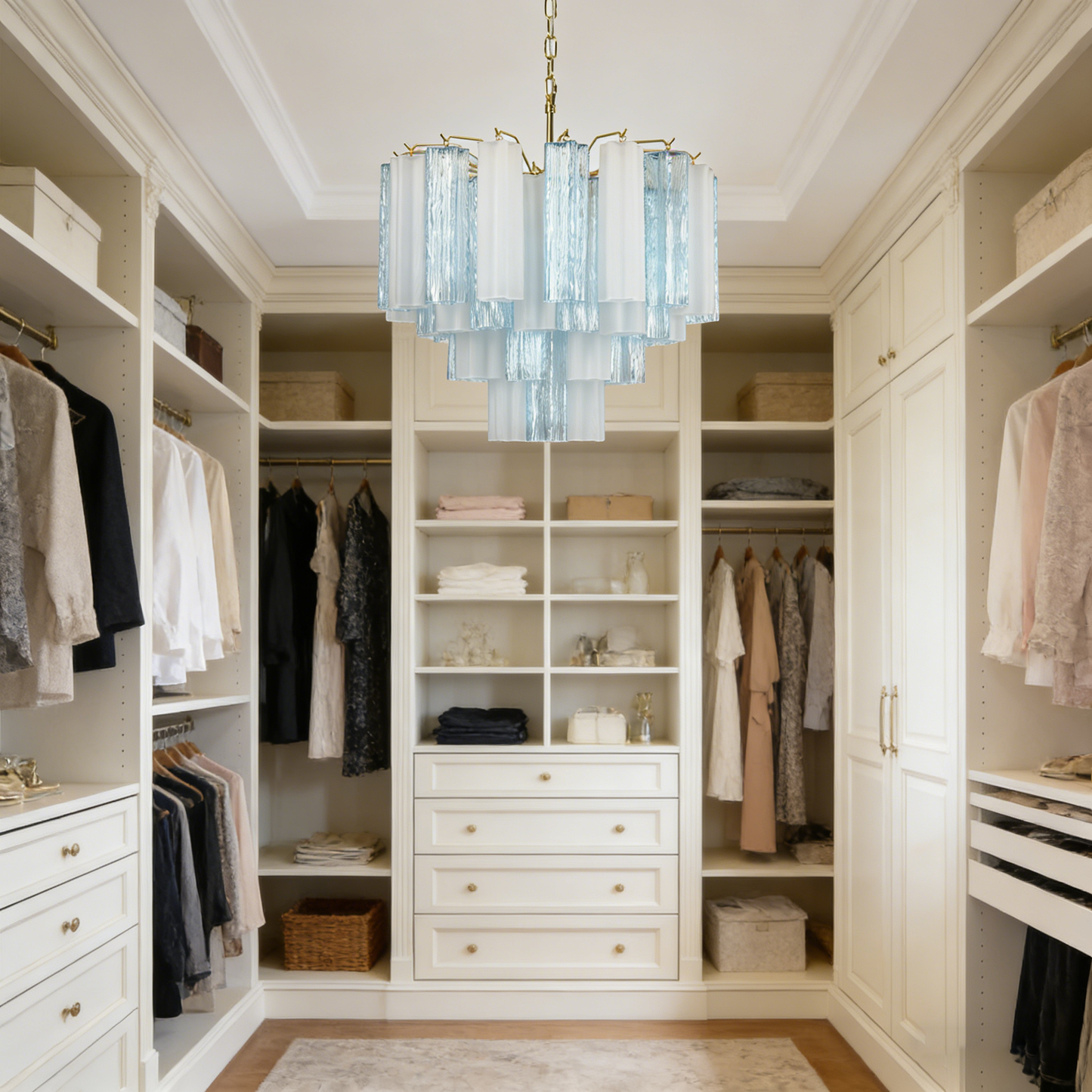 Blue & White Glass Tube Chandelier — Ethereal Cascade - LumoTrot