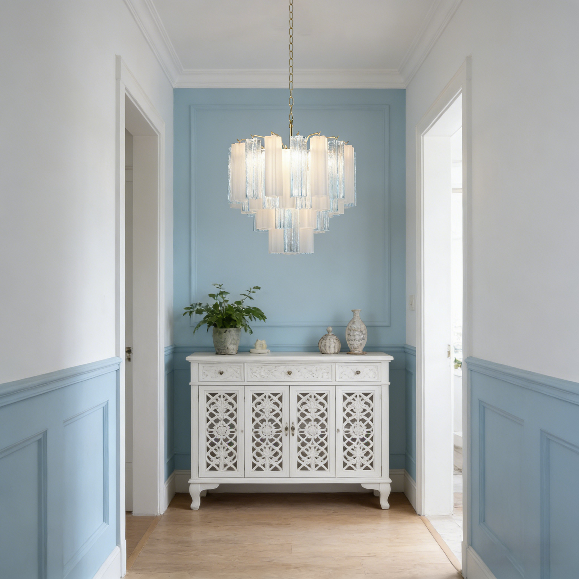 Blue & White Glass Tube Chandelier — Ethereal Cascade - LumoTrot