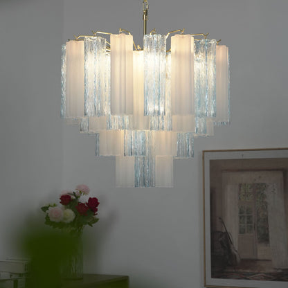 Blue & White Glass Tube Chandelier — Ethereal Cascade - LumoTrot