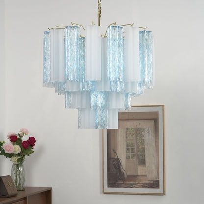 Blue & White Glass Tube Chandelier — Ethereal Cascade - LumoTrot