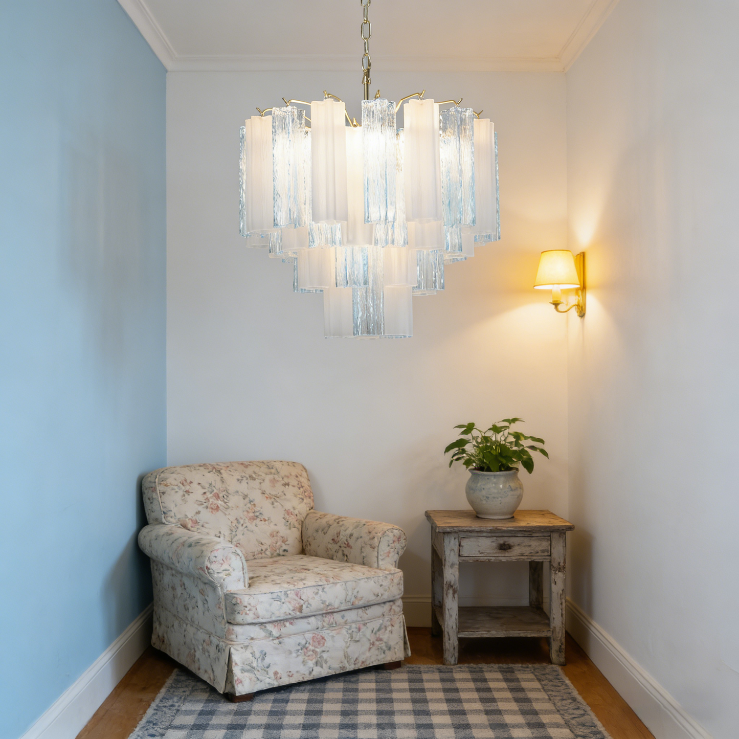 Blue & White Glass Tube Chandelier — Ethereal Cascade - LumoTrot