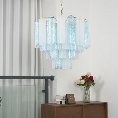 Blue & White Glass Tube Chandelier — Ethereal Cascade - LumoTrot