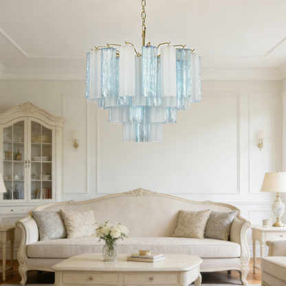 Blue & White Glass Tube Chandelier — Ethereal Cascade - LumoTrot